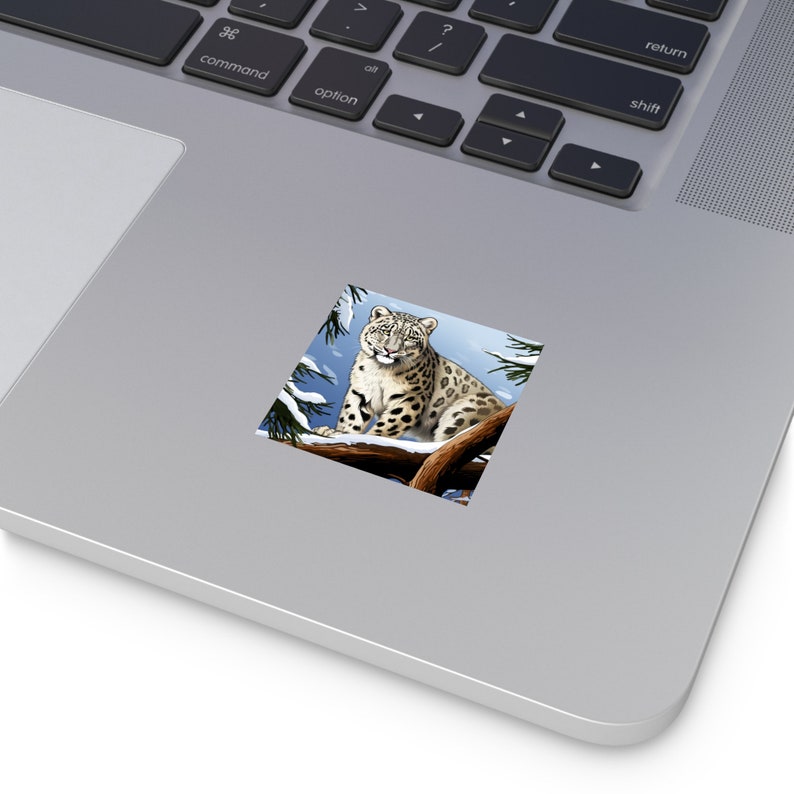 Snow Leopard Sticker / Square Vinyl Indoor Outdoor / Gift for Animal Lover / For Water Bottle Laptop Skateboard image 5