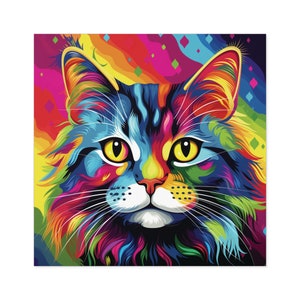 Rainbow Cat Square Stickers / Vinyl Indoor Outdoor / Gift for Cat Lover / For Water Bottle, Laptop, Skateboard