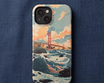 Golden Gate Bridge iPhone Case | Ukiyo-e Style | MagSafe | Travel Gift SF Art | iPhone 16 17 18