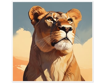 Regal Lioness Portrait Sticker / Square Vinyl Indoor Outdoor / Gift for Animal Lover / Water Bottle Laptop Skateboard