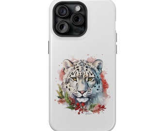 Holiday Snow Leopard iPhone Case / iPhone 13 and 14 MagSafe / Gifts for Animal Lovers
