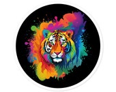 Rainbow Tiger Round Sticker