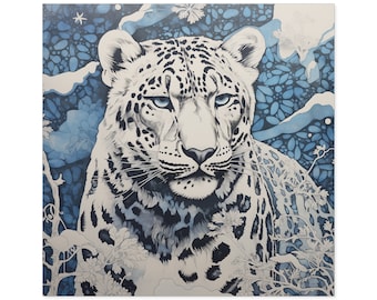 Block Print Snow Leopard Vinyl Sticker | Big Cats | Water Bottle Laptop