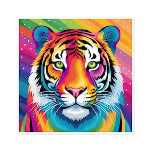 Rainbow Tiger Sticker / Square Vinyl Indoor Outdoor / Gift for Animal Lover / Water Bottle Laptop Skateboard