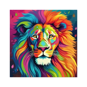 Rainbow Lion Sticker / Square Vinyl Indoor Outdoor / Gift for Animal Lover / Water Bottle Laptop Skateboard