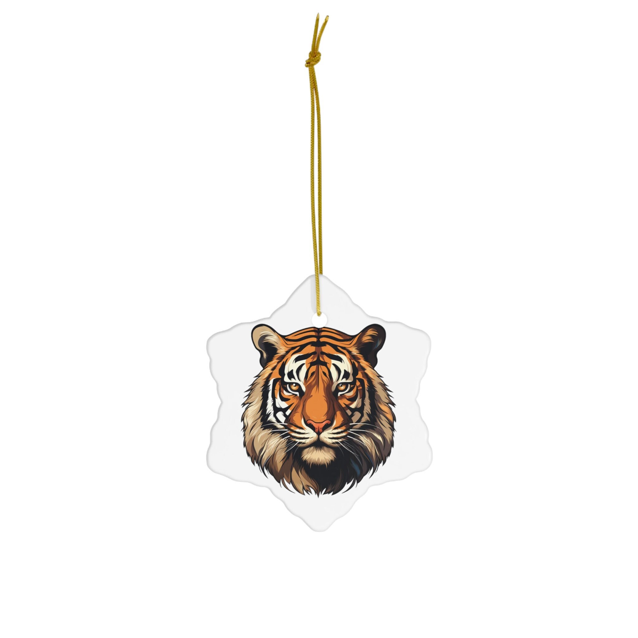 Majestic Tiger Face Ceramic Ornament White