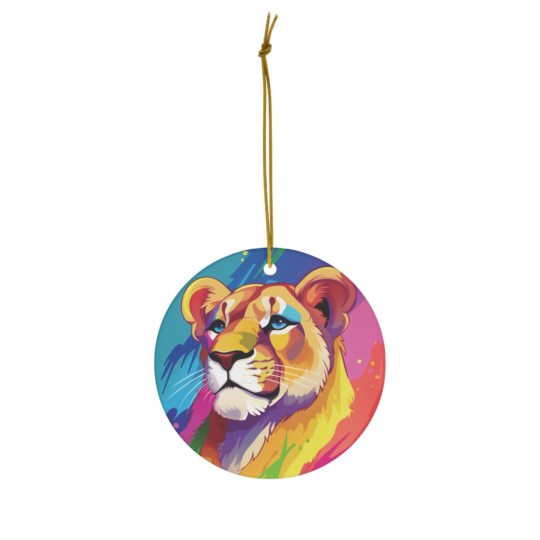 Rainbow Lioness Ceramic Ornament