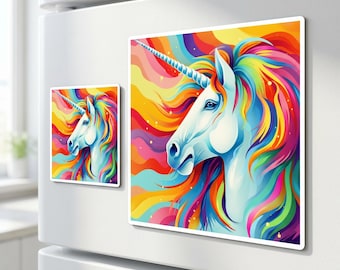 Rainbow Unicorn Magnet | 2 Sizes | Colorful Fridge Decor | Gift for Girl