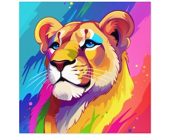 Rainbow Lioness Sticker | Square Vinyl | Big Cat | Water Bottle Laptop