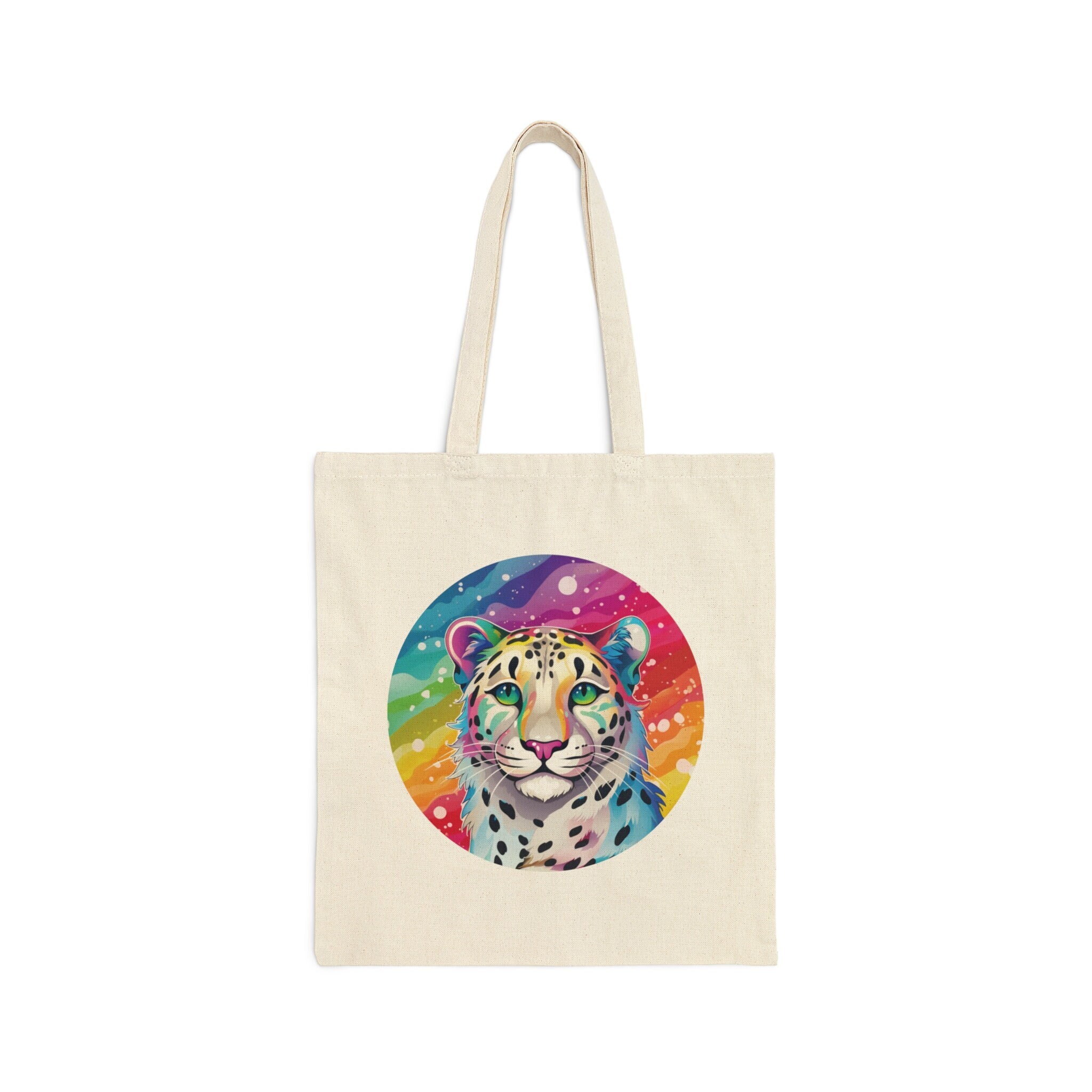Rainbow Snow Leopard Cotton Canvas Tote Bag