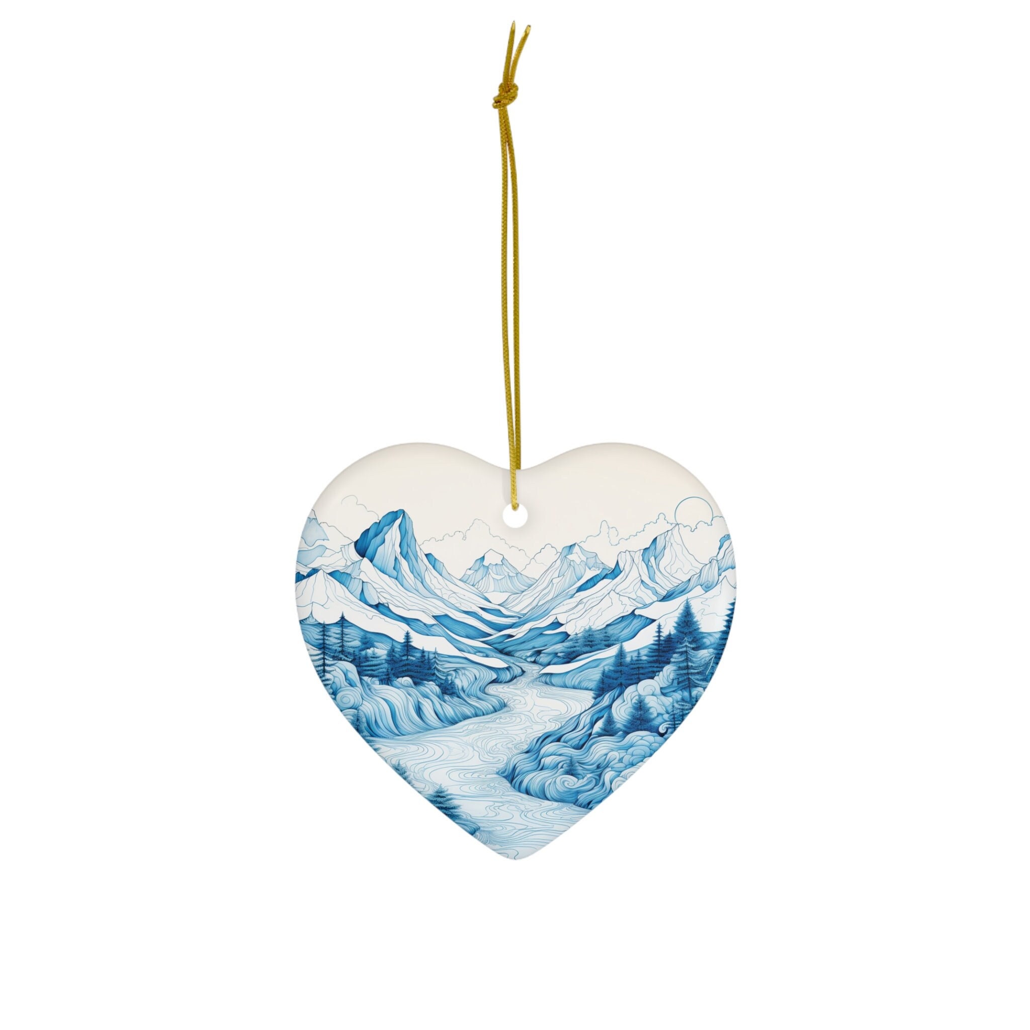 Blue Mountains and Stream Ceramic Ornament