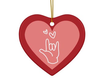ASL I Love You Heart Ornament | Red Ceramic | Sign Language Gift | Valentine's