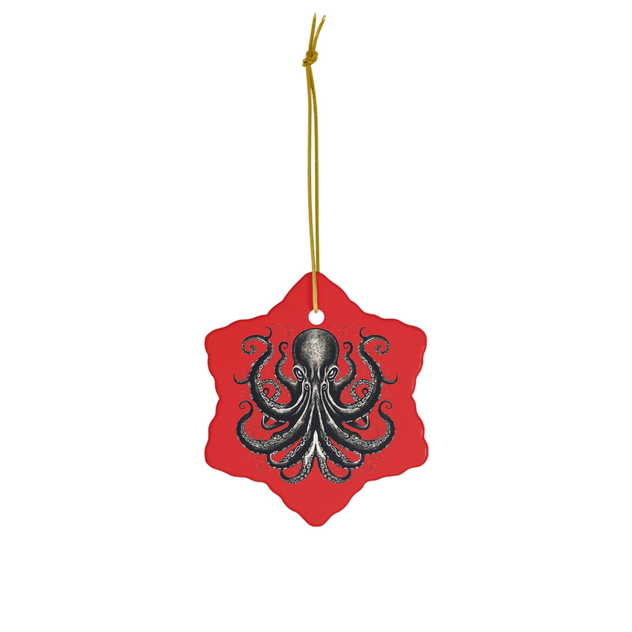 Black Kraken Ornament Red Ceramic