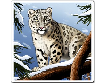 Snow Leopard Magnet / Square Fridge Magnet / Gift for Animal Lover / Home Dorm Office Decor