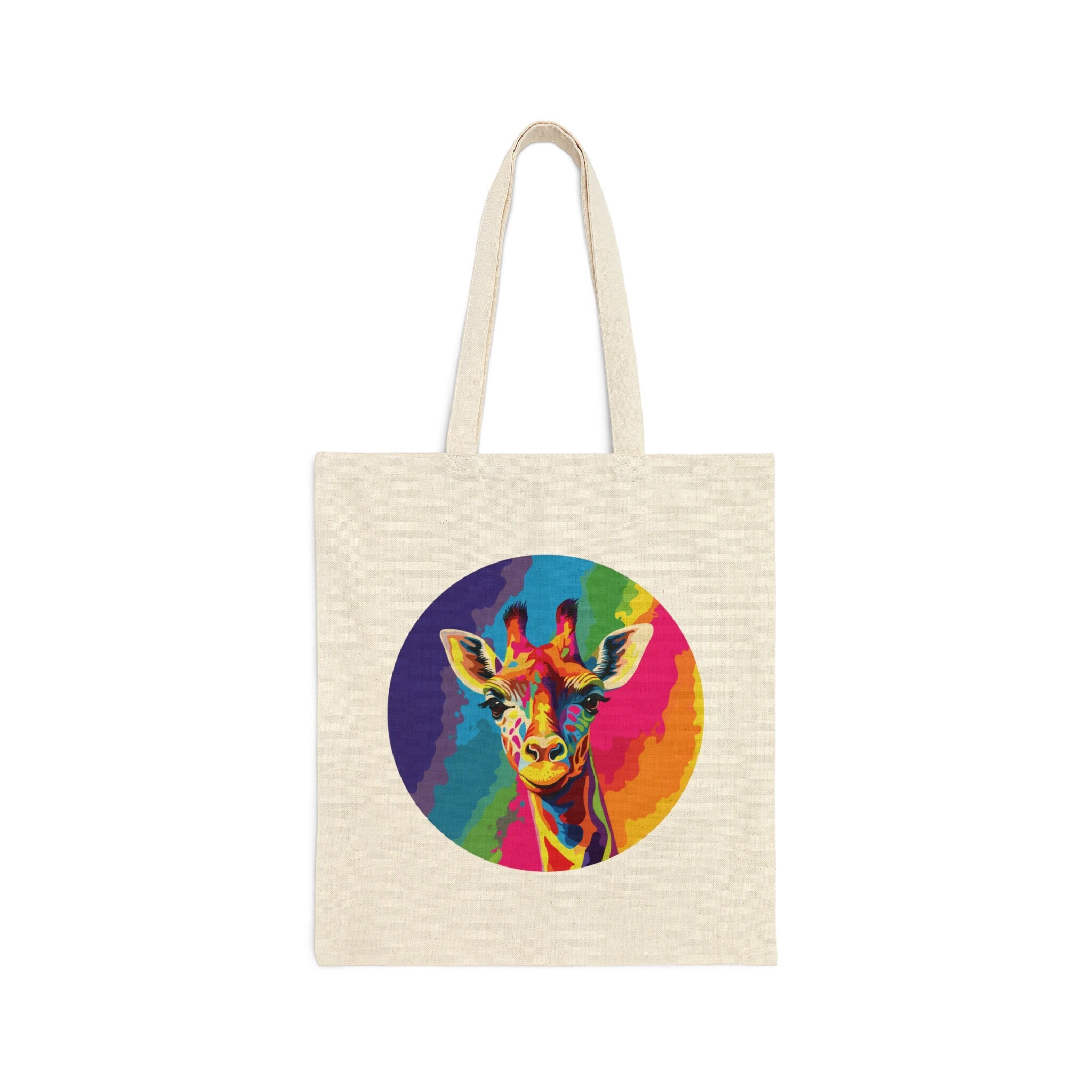 Rainbow Giraffe Cotton Canvas Tote Bag