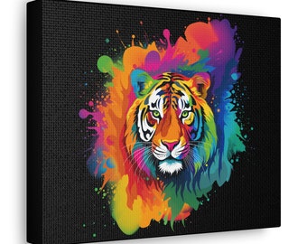 Rainbow Tiger Canvas Gallery Wrap / Home Decor / Gift for Animal Lover