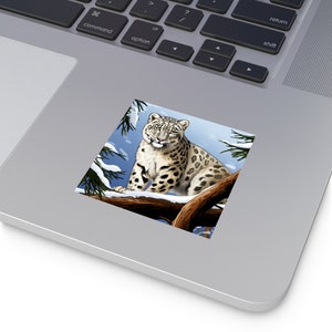Snow Leopard Sticker / Square Vinyl Indoor Outdoor / Gift for Animal Lover / For Water Bottle Laptop Skateboard image 2