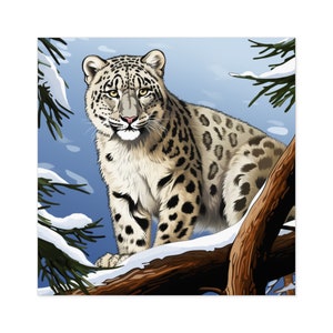 Snow Leopard Sticker / Square Vinyl Indoor Outdoor / Gift for Animal Lover / For Water Bottle Laptop Skateboard image 4