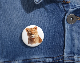 Regal Lioness Portrait Pin Buttons / Gift for Animal Lover / Big Cats / Pin for Denim Jacket, Bag, Backpack