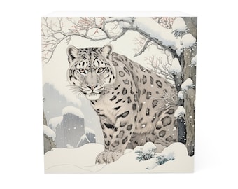 Sticky Note Cube Ukiyo-e Style Snow Leopard  / Gift for Animal Lover / Big Cats / Desk Accessory