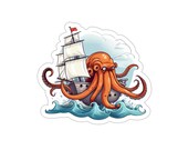 Orange Kraken on Ship Sticker