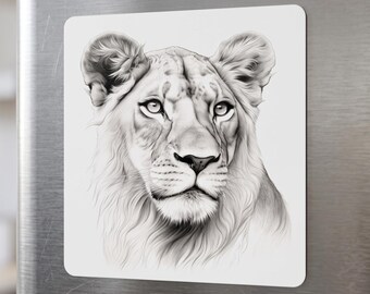 Aimant en vinyle Lionne Royale | Carré | Illustration de félins | Cadeau pour les amoureux des lionnes