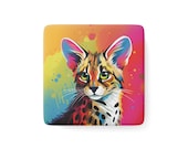 Porcelain Magnet, Square - Colorful Serval Cat Rainbow Fridge Magnet, Wildlife Animal Kitchen Decor, Cute Gift for Animal Lovers, Unique