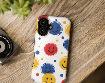Colorful Smiley Face iPhone Case | MagSafe | Red Yellow Blue | Fun Phone Case