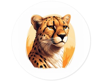 Round Sticker / Graceful Cheetah Portrait / Vinyl Indoor Outdoor / Gifts for Animal Lovers / Water Bottle Laptop Skateboard