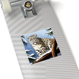 Snow Leopard Sticker / Square Vinyl Indoor Outdoor / Gift for Animal Lover / For Water Bottle Laptop Skateboard image 9