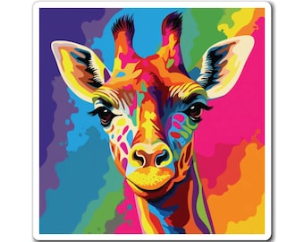 Rainbow Giraffe Square Magnet / Nature Lover Gift / Fridge and Home Decor