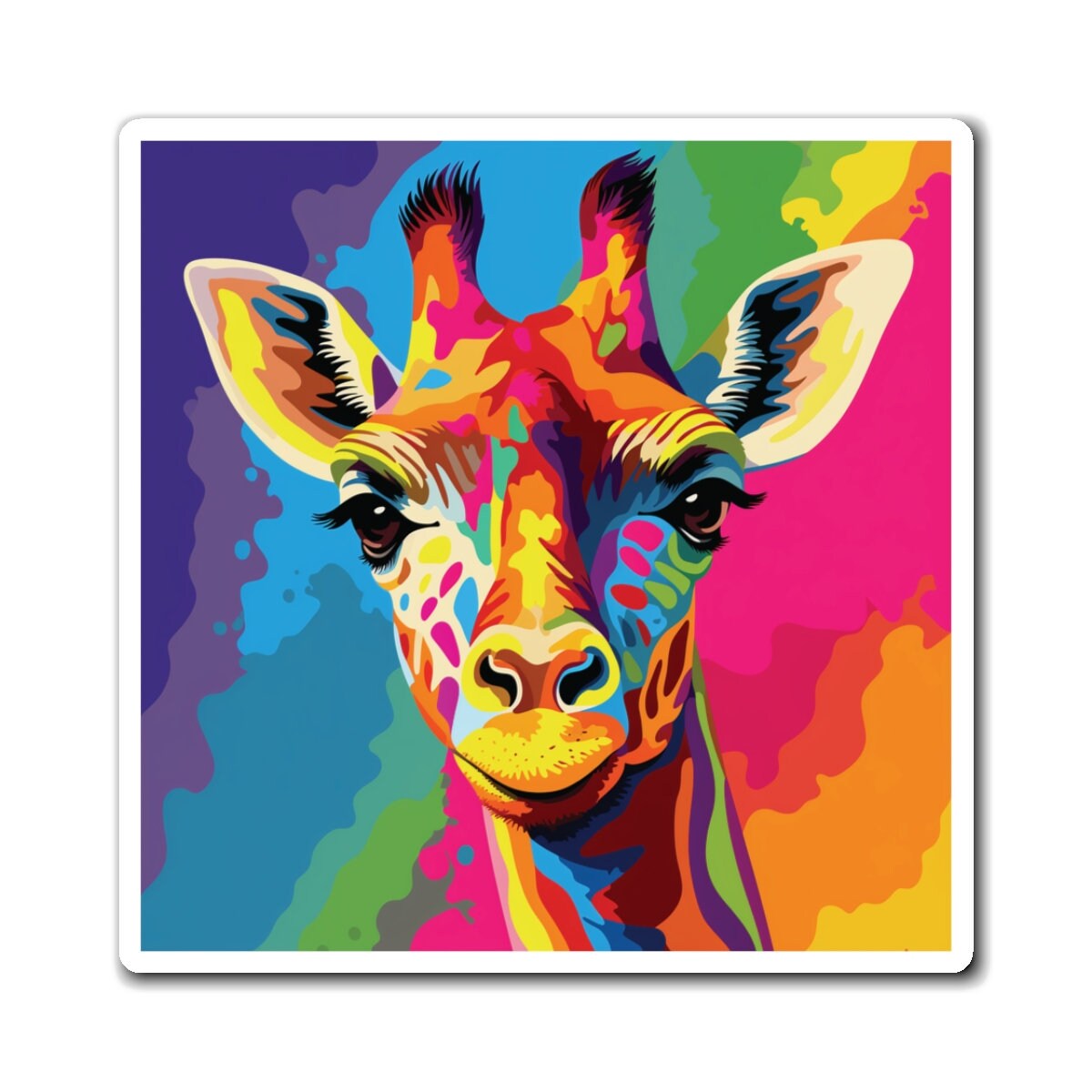 Rainbow Giraffe Square Magnet