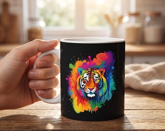en céramique Tigre arc-en-ciel | 11 oz | grande tasse de café de <br> Profitez-en ! Cadeau pour amoureux du tigre
