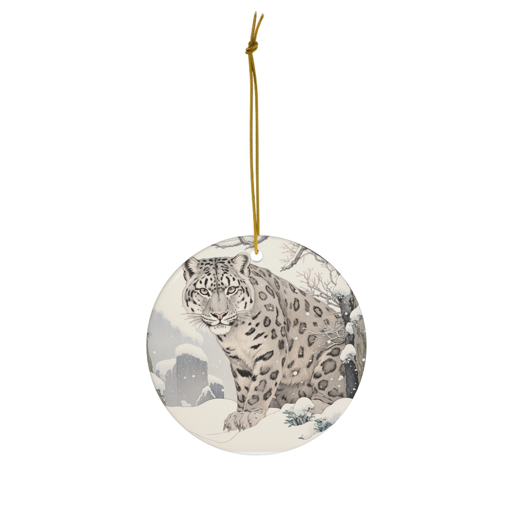 Ceramic Ornament Ukiyo-e Style Snow Leopard