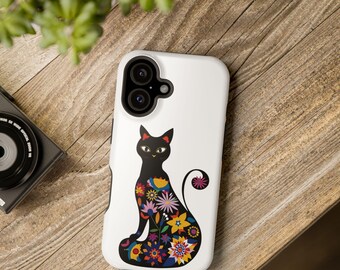Colorful Floral Cat iPhone Case | MagSafe | Cat Lover Gift | Cat Mom Phone Case