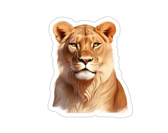 Lioness Sticker / Regal Lioness Portrait / Die-Cut Vinyl / Water Bottle Laptop Skateboard / Gift for Animal Lover
