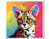 Magnets: Colorful Serval Cat Design, Cute Kitchen Decor, Fridge Accessories, Animal Lover Gift, Rainbow Theme Magnet