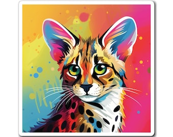 Colorful Serval Cat Rainbow Magnet | Fridge Magnet | Cat Lover Gift | Cat Mom
