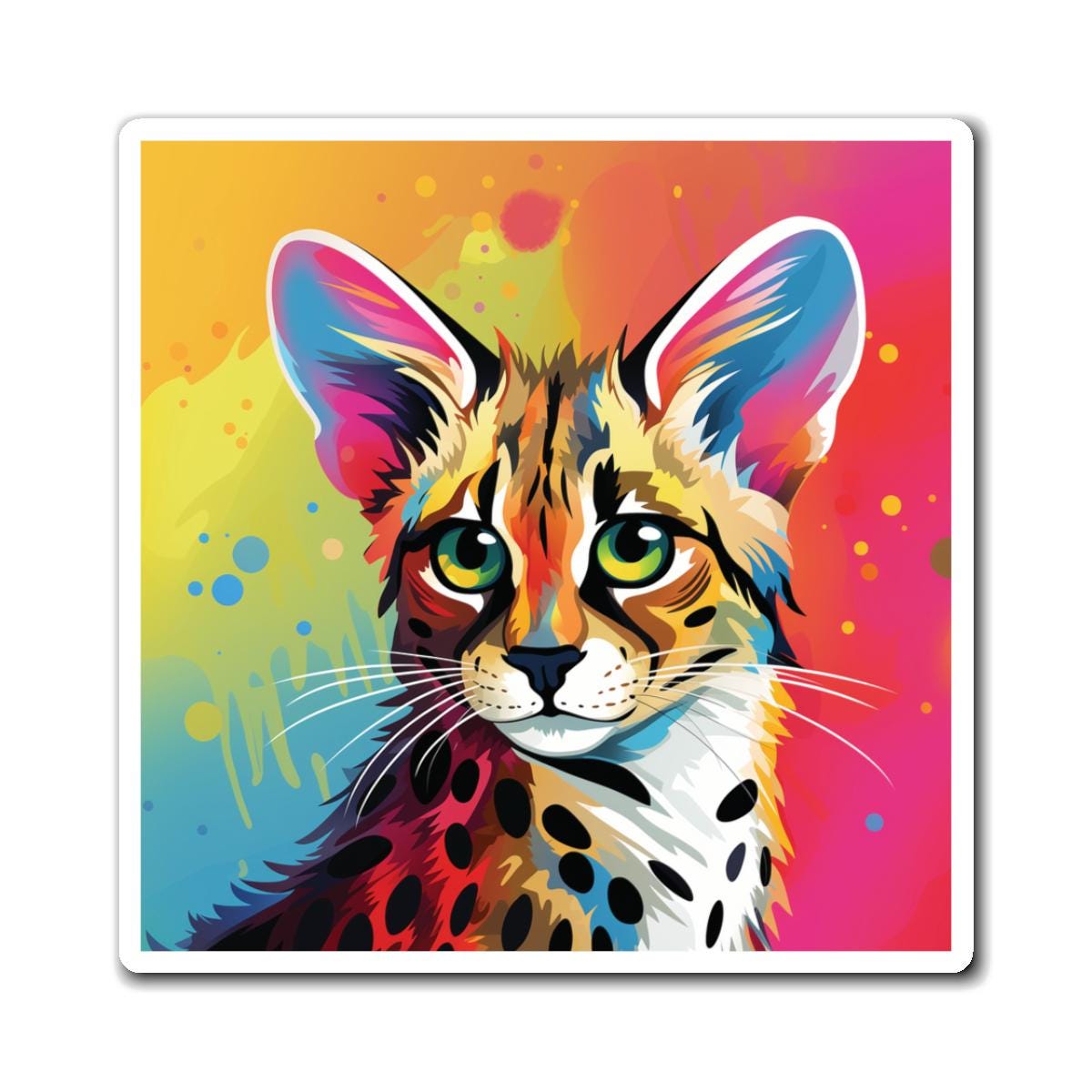 Magnets: Colorful Serval Cat Design, Cute Kitchen Decor, Fridge Accessories, Animal Lover Gift, Rainbow Theme Magnet