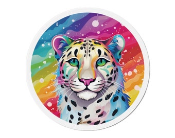 Round Snow Leopard Magnet / Vinyl Fridge Magnet / Home Office Dorm Decor / Gift for Animal Lover