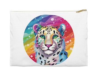 Rainbow Snow Leopard Accessory Pouch | Pencil Makeup Bag | Big Cat Gift