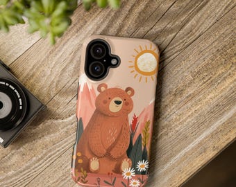 Funda para iPhone con diseño de oso adorable en el bosque / Arte de la vida salvaje / Para amantes de la naturaleza / Regalo de oso