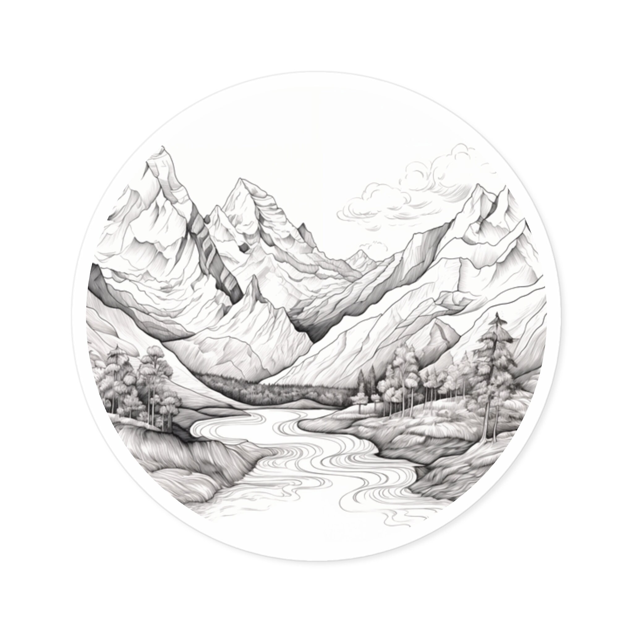 Mountain and Stream Round Sticker