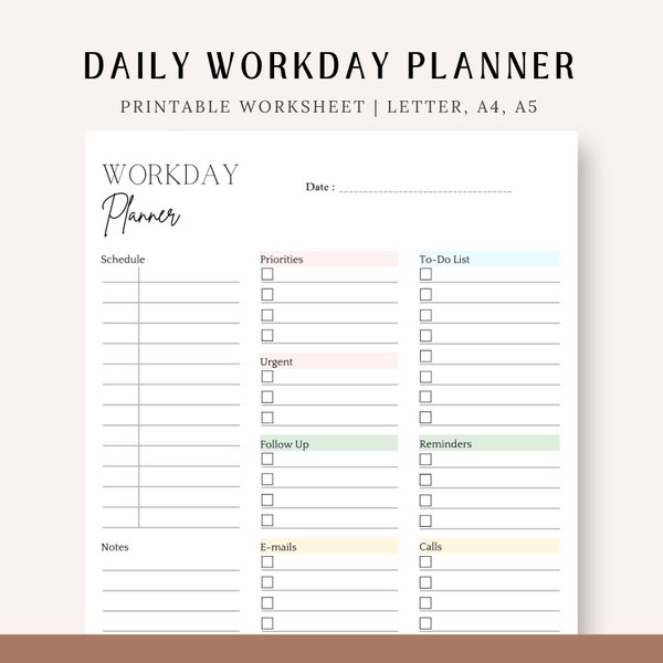 Daily Work Planner, digital download printable, Work from Home Organizer, ADHD Business To Do, Office Work Schedule, Task Checklist