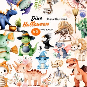Watercolor Dinosaur Halloween Clip Art, Cute Dino Halloween Digital Download, Spooky Dinosaur Art for Kids, DIY Crafts, Party Invitations,