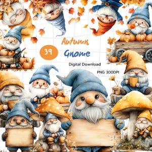 Paquete de imágenes prediseñadas de gnomos otoñales, perfecto para todos tus proyectos de manualidades, tarjetas, invitaciones, álbumes de recortes y bricolaje de temporada, ideal para la habitación de la guardería.