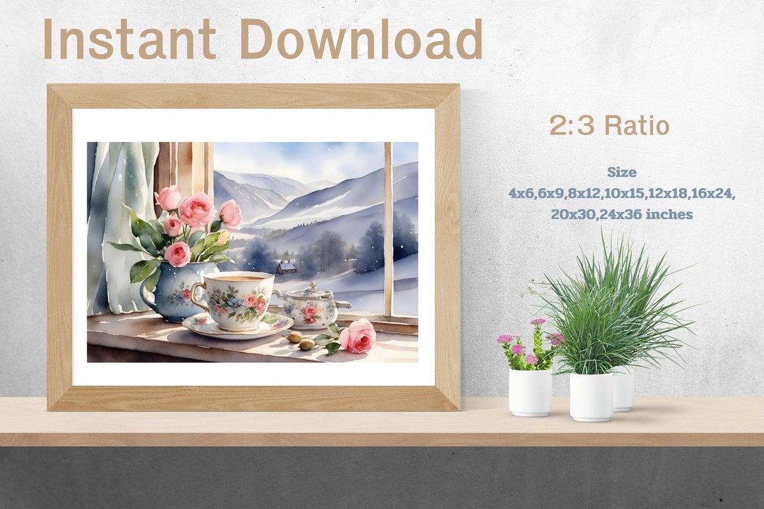English Cottage Tea Set Near Window All Art,vintage Wall Art,hobo ...