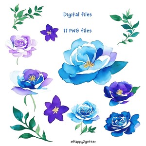 Pétalos de flores azules y violetas, estilo acuarela, elementos de diseño para tarjetas, tarjetas de felicitación, tarjetas de invitación, etc.