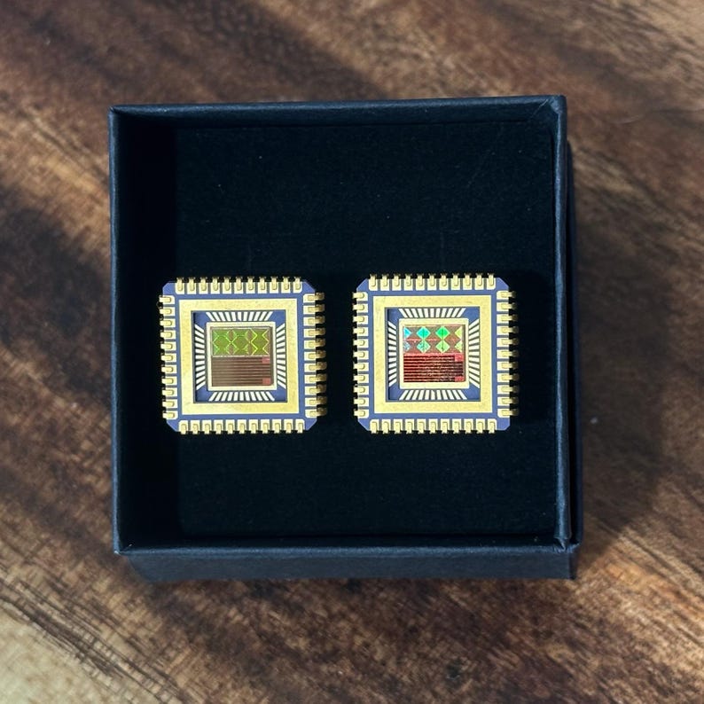 Tech Cufflinks Cufflinks Recycled IC Chip: Handmade Gold-plated Tech Jewelry - Etsy