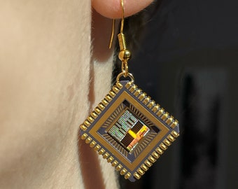 Upcycled IC Chip Nakara Earrings: Handmade Silicon Valley Jewelry (17mm)